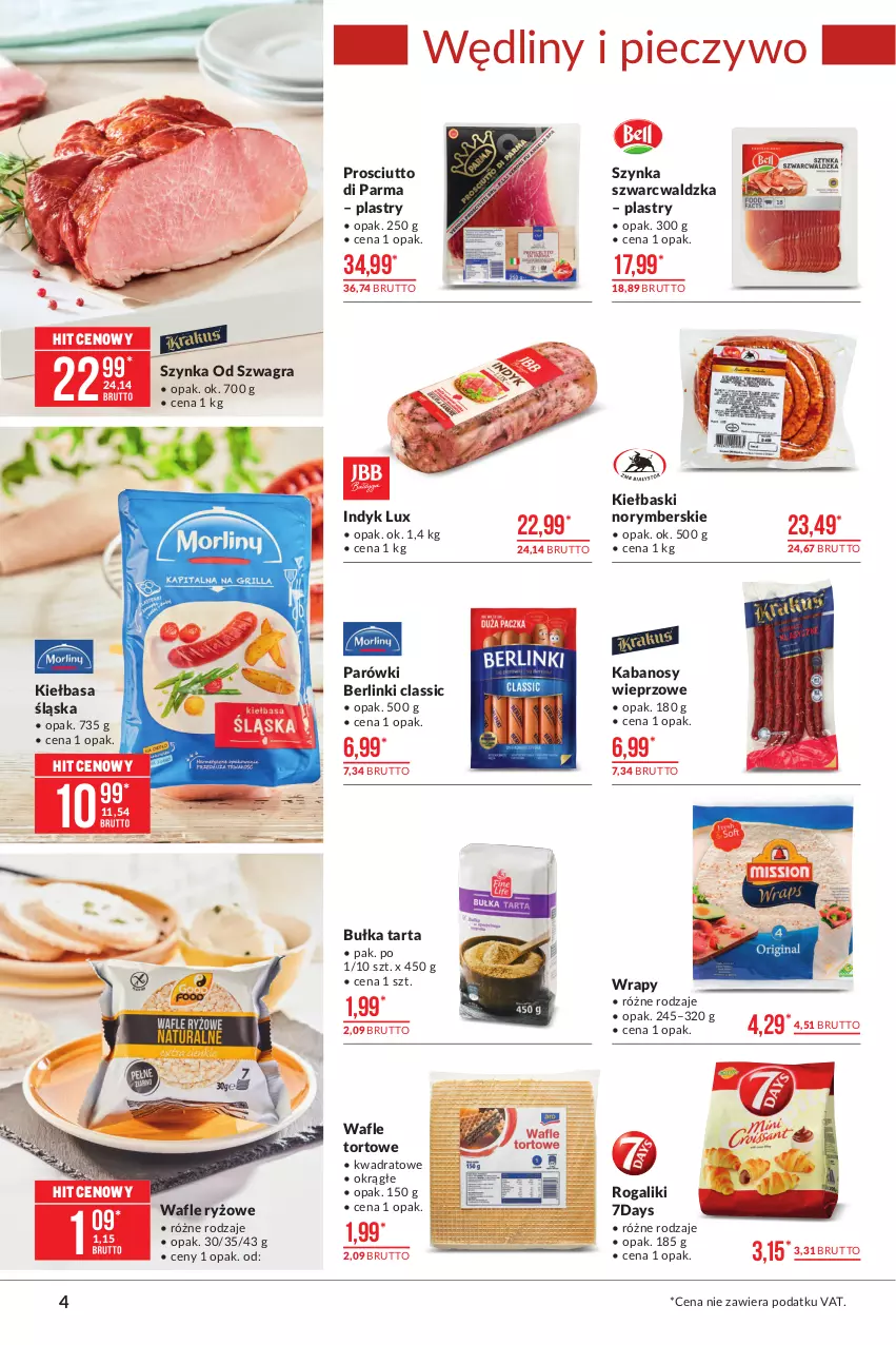 Gazetka promocyjna Makro - [Oferta promocyjna] Artykuły spożywcze - ważna 04.05 do 17.05.2021 - strona 4 - produkty: Berlinki, Bułka, Bułka tarta, Gra, Indyk lux, Kabanos, Kiełbasa, Kiełbasa śląska, Parówki, Piec, Pieczywo, Prosciutto, Rogal, Ryż, Szynka, Tarta, Wafle, Wafle tortowe