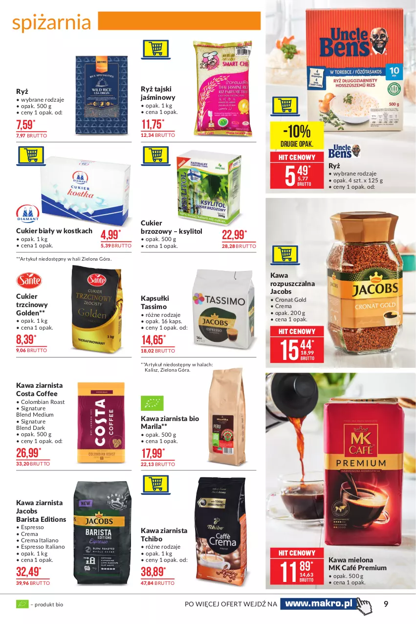 Gazetka promocyjna Makro - [Oferta promocyjna] Artykuły spożywcze - ważna 04.05 do 17.05.2021 - strona 9 - produkty: Cukier, Cukier trzcinowy, Jacobs, Kawa, Kawa mielona, Kawa rozpuszczalna, Kawa ziarnista, Ksylitol, Ryż, Tassimo, Tchibo