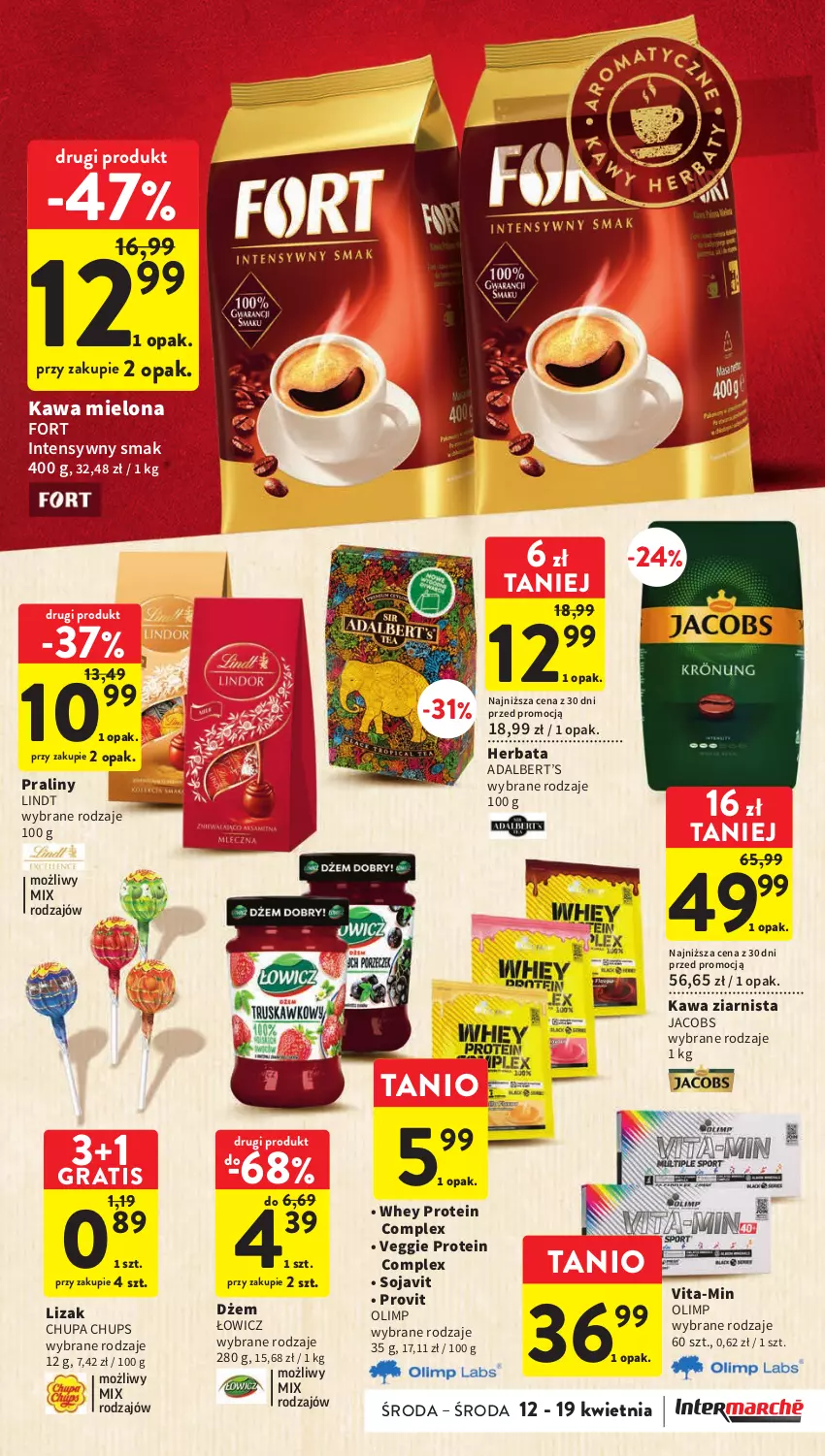 Gazetka promocyjna Intermarche - Gazetka Intermarche - ważna 12.04 do 19.04.2023 - strona 19 - produkty: Chupa Chups, Dżem, Gra, Herbata, Jacobs, Kawa, Kawa mielona, Kawa ziarnista, Lindt, Praliny, Vita-Min