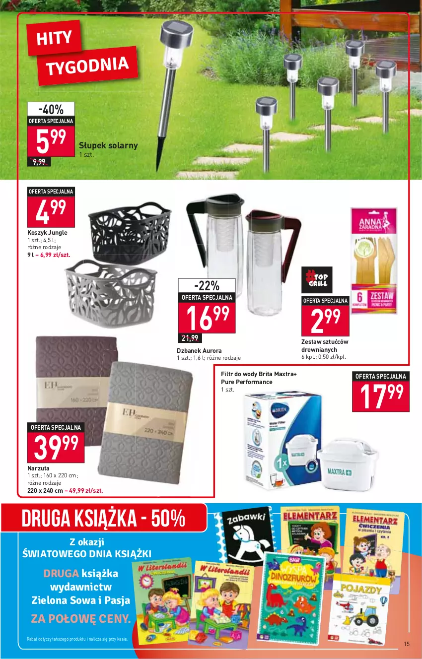 Gazetka promocyjna Stokrotka - Supermarket - ważna 21.04 do 27.04.2022 - strona 15 - produkty: Brit, Brita, Brita Maxtra, Dzbanek, Kosz, Książka, Narzuta, Pur, Słupek, Zestaw sztućców