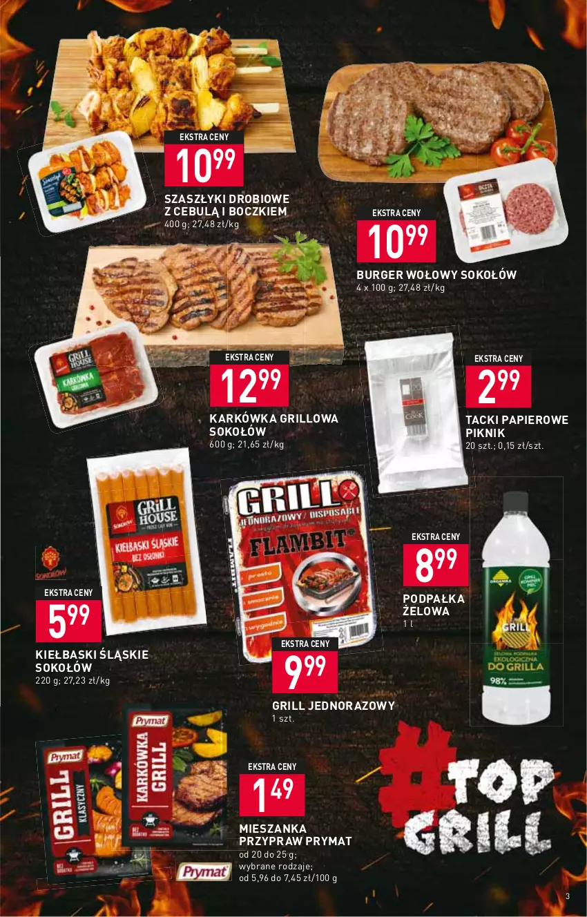 Gazetka promocyjna Stokrotka - Supermarket - ważna 21.04 do 27.04.2022 - strona 3 - produkty: Burger, Grill, Kiełbaski śląskie, Papier, Prymat, Sok, Sokołów