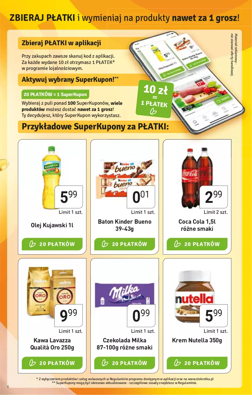 Gazetka promocyjna Stokrotka - Supermarket - ważna 21.04 do 27.04.2022 - strona 6 - produkty: Baton, Czekolada, HP, Kawa, Kinder, Kinder Bueno, Kujawski, Lavazza, Milka, Nutella, Olej