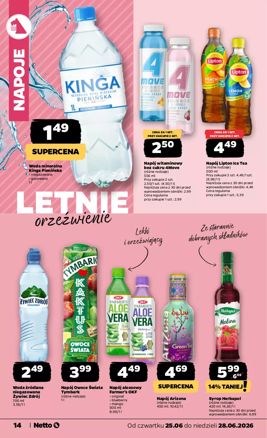Gazetka promocyjna Netto - Od Czwartku - ważna 25.06 do 28.06.2026 - strona 14 - produkty: Fa, Gin, Herbapol, Ice tea, LANA, Lipton, Mango, Napój, Napoje, Owoce, Syrop, Tymbark, Woda, Woda mineralna