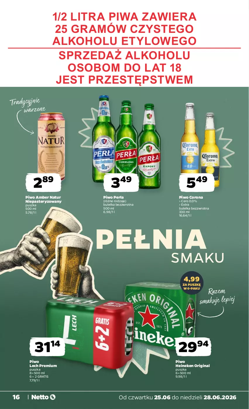 Gazetka promocyjna Netto - Od Czwartku - ważna 25.06 do 28.06.2026 - strona 16 - produkty: Gin, Gra, Heineken, Lech Premium, Perła, Piwa, Piwo