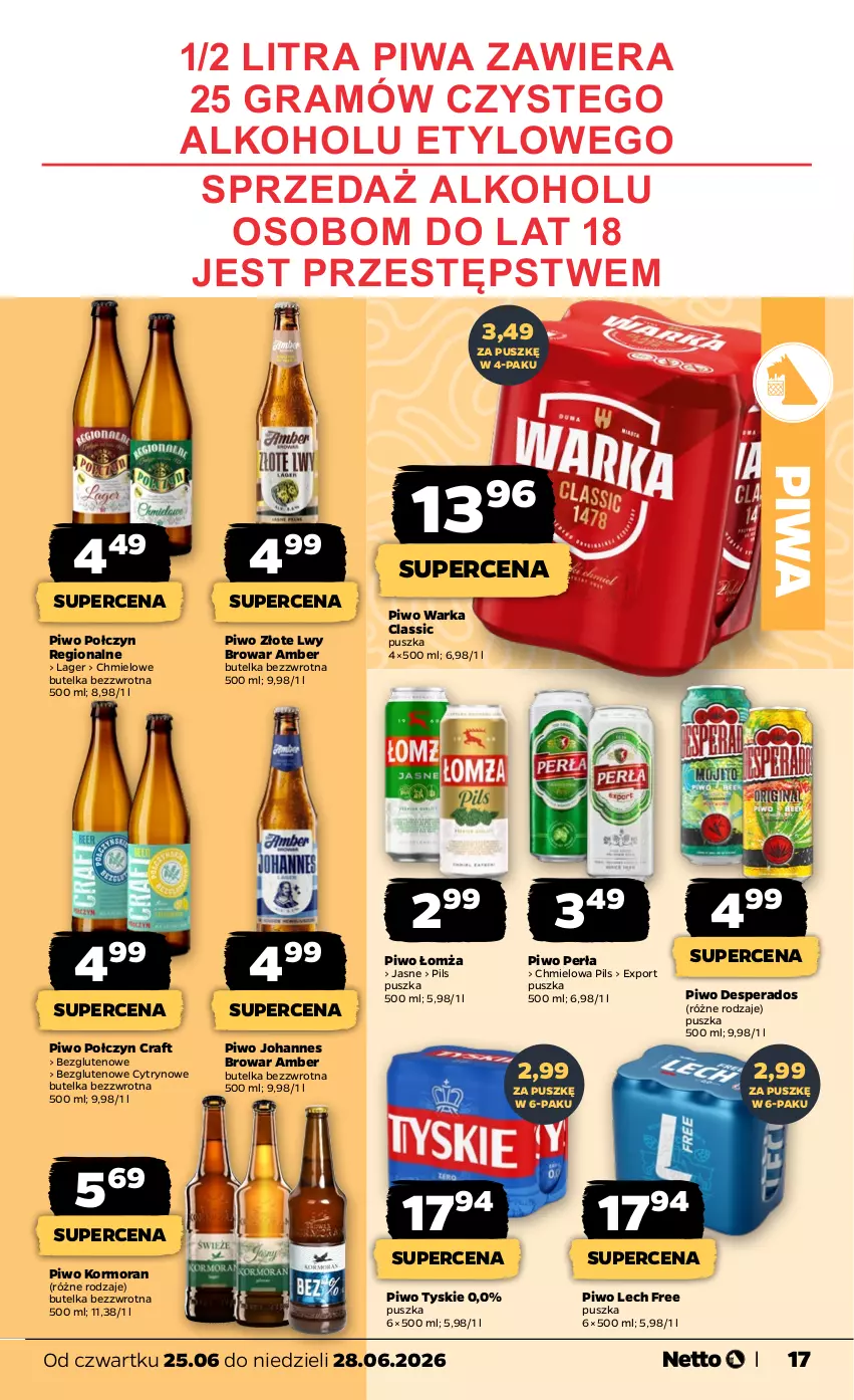 Gazetka promocyjna Netto - Od Czwartku - ważna 25.06 do 28.06.2026 - strona 17 - produkty: Desperados, Gra, Perła, Piwa, Piwo, Por, Tyskie, Warka