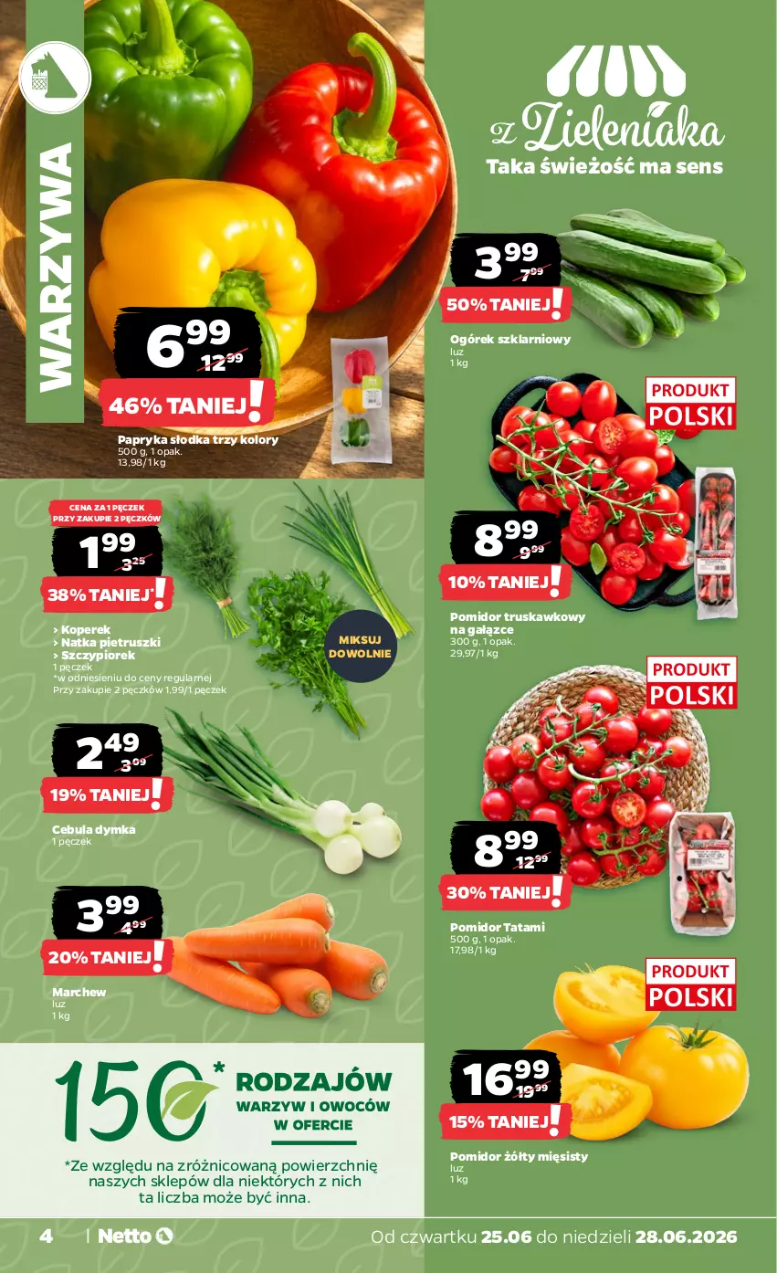 Gazetka promocyjna Netto - Od Czwartku - ważna 25.06 do 28.06.2026 - strona 4 - produkty: Cebula, Natka pietruszki, Ogórek, Papryka, Papryka słodka, Warzywa