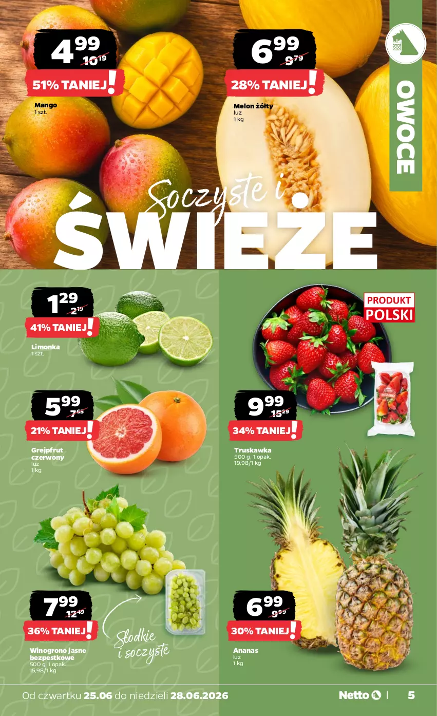 Gazetka promocyjna Netto - Od Czwartku - ważna 25.06 do 28.06.2026 - strona 5 - produkty: Ananas, Grejpfrut, Limonka, Mango, Melon, Owoce, Wino