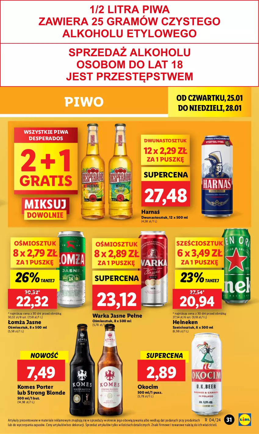 Gazetka promocyjna Lidl - GAZETKA - ważna 25.01 do 28.01.2024 - strona 31 - produkty: Desperados, Gra, Harnaś, Heineken, Koc, Okocim, Piwa, Piwo, Por, Warka