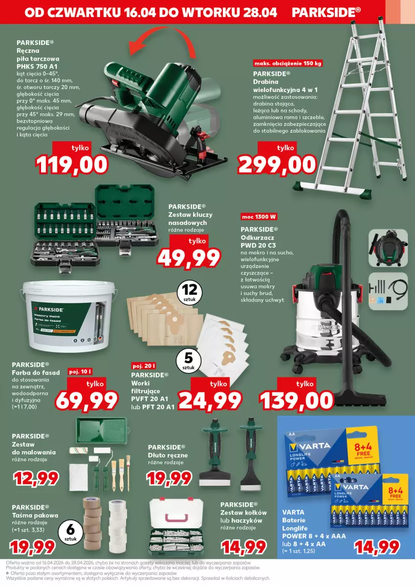 Gazetka promocyjna Kaufland - Kaufland - ważna 16.04 do 28.04.2026 - strona 15 - produkty: Drabina, Fa, Haczyk, Odkurzacz, Parkside, Piec, Rama, Taśma pakowa, Zestaw kluczy