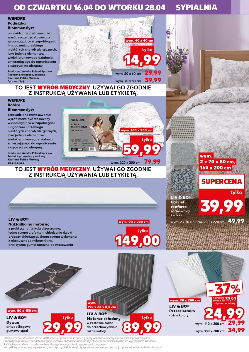 Gazetka promocyjna Kaufland - Kaufland - ważna 16.04 do 28.04.2026 - strona 5 - produkty: Dywan, Gra, Kołdra, Materac, Materac składany, Poduszka, Pościel, Prześcieradło, Sypialnia, Tera, Torba