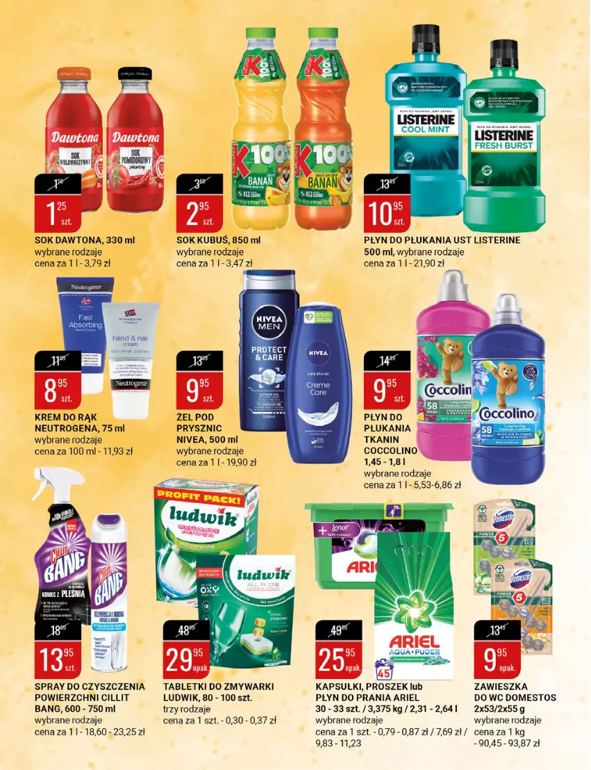 Gazetka promocyjna Bi1 - Pod Twoje drzwi - ważna 26.01 do 01.02.2022 - strona 8 - produkty: Ariel, Cillit Bang, Dawtona, Domestos, Krem do rąk, Kubuś, Listerine, Ludwik, Neutrogena, Nivea, Płyn do płukania, Płyn do prania, Puder, Sok, Spray do czyszczenia, Tablet, Tabletki do zmywarki, Zmywarki