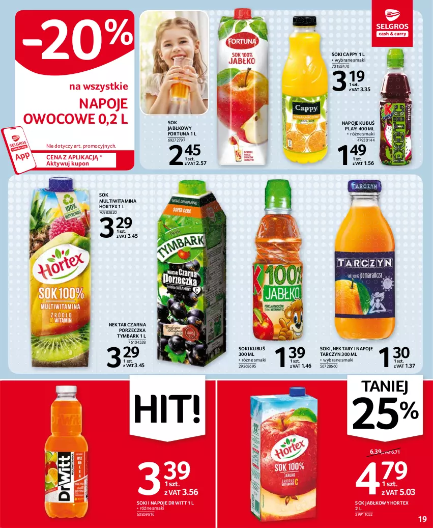 Gazetka promocyjna Selgros - Oferta spożywcza - ważna 24.06 do 07.07.2021 - strona 19 - produkty: Cappy, Fortuna, Hortex, Kubuś, Napoje, Nektar, Por, Sok, Sok jabłkowy, Tymbark