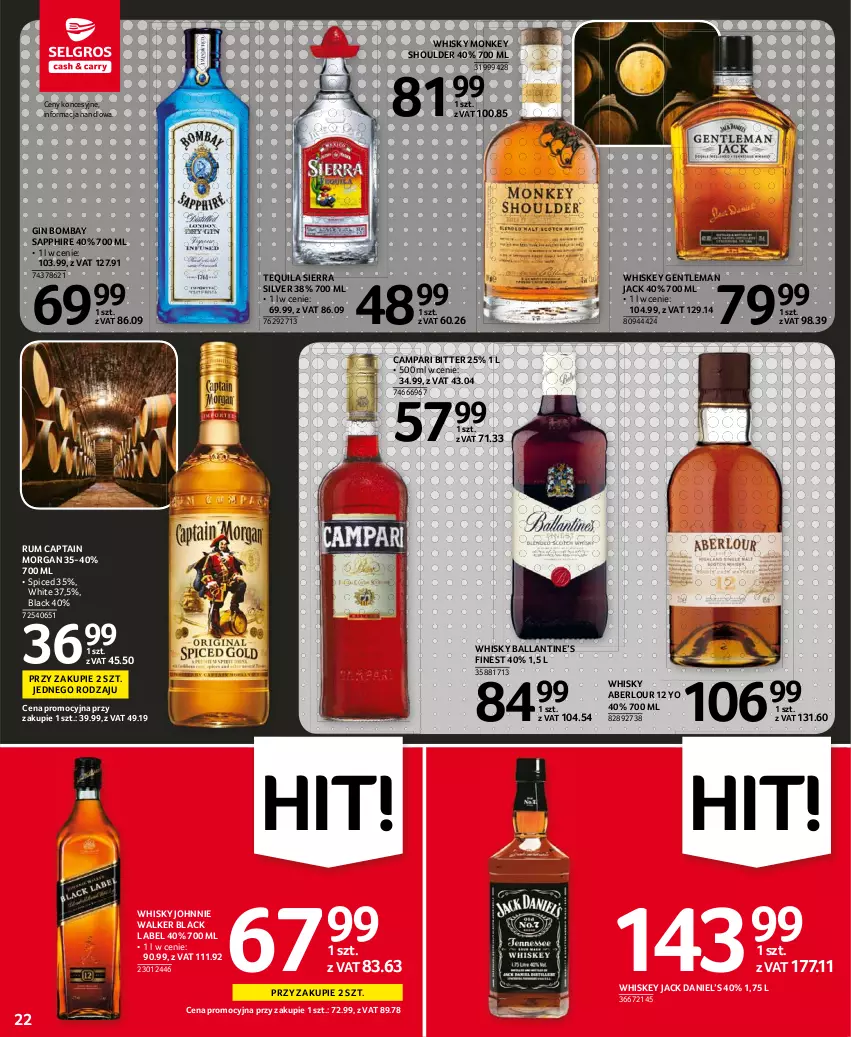 Gazetka promocyjna Selgros - Oferta spożywcza - ważna 24.06 do 07.07.2021 - strona 22 - produkty: Captain Morgan, Gin, Johnnie Walker, Lack, Rum, Tequila, Whiskey, Whisky