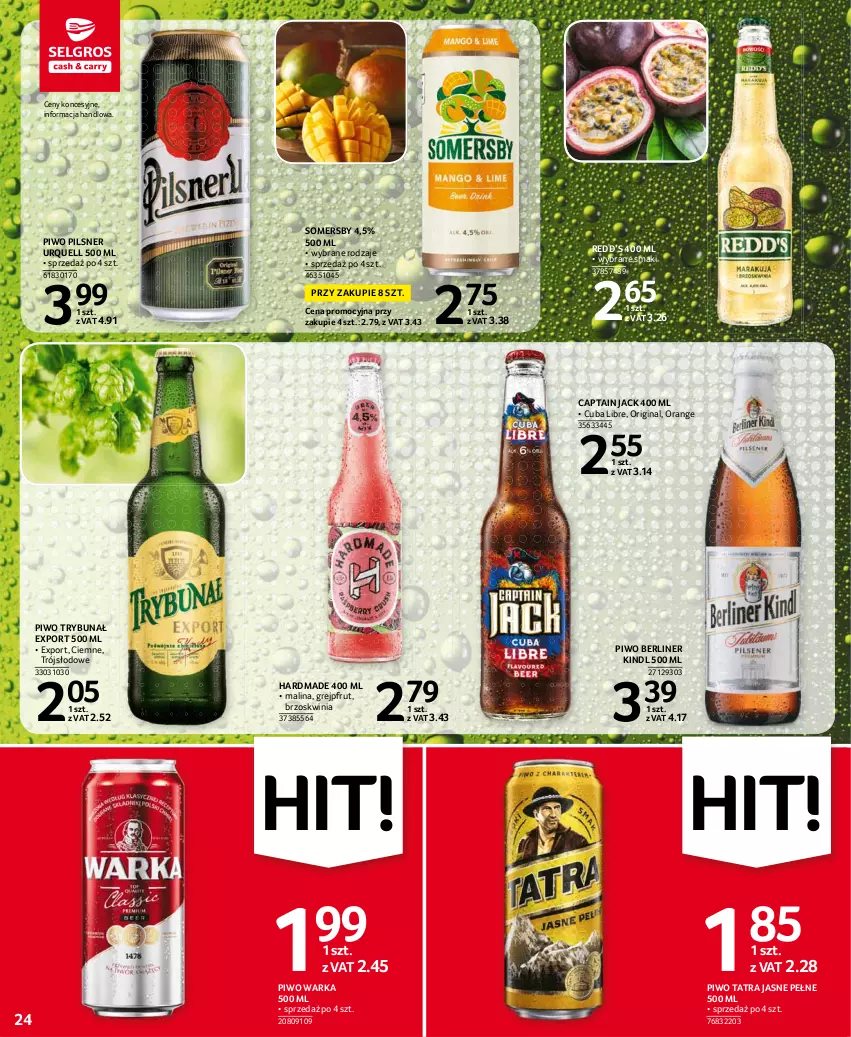 Gazetka promocyjna Selgros - Oferta spożywcza - ważna 24.06 do 07.07.2021 - strona 24 - produkty: Captain Jack, Gin, Grejpfrut, Pilsner Urquell, Piwo, Por, Somersby, Tatra, Warka