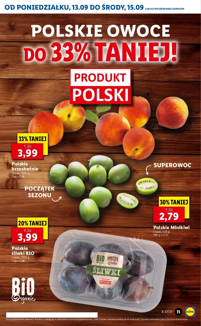 Gazetka promocyjna Lidl - GAZETKA - ważna 13.09 do 15.09.2021 - strona 11 - produkty: Brzoskwinie, Kiwi, Minikiwi, Owoce