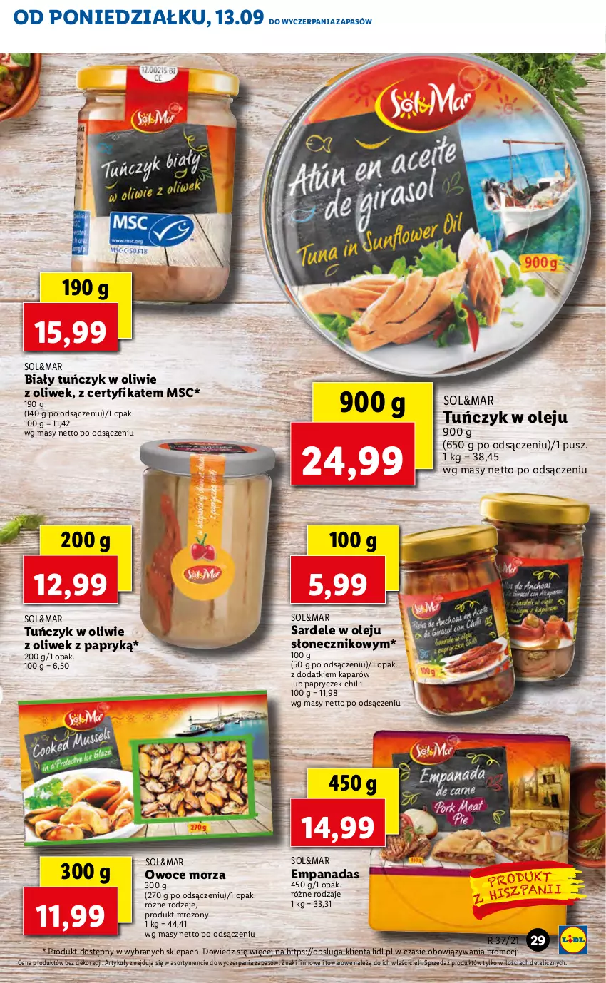 Gazetka promocyjna Lidl - GAZETKA - ważna 13.09 do 15.09.2021 - strona 29 - produkty: Olej, Owoce, Owoce morza, Tuńczyk