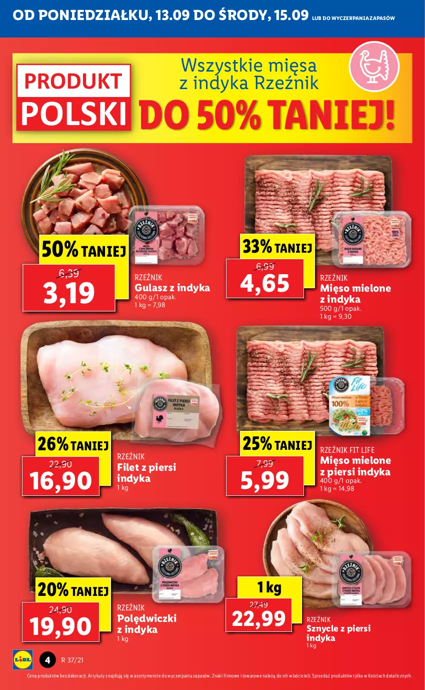 Gazetka promocyjna Lidl - GAZETKA - ważna 13.09 do 15.09.2021 - strona 4 - produkty: Filet z piersi indyka, Mięso, Mięso mielone