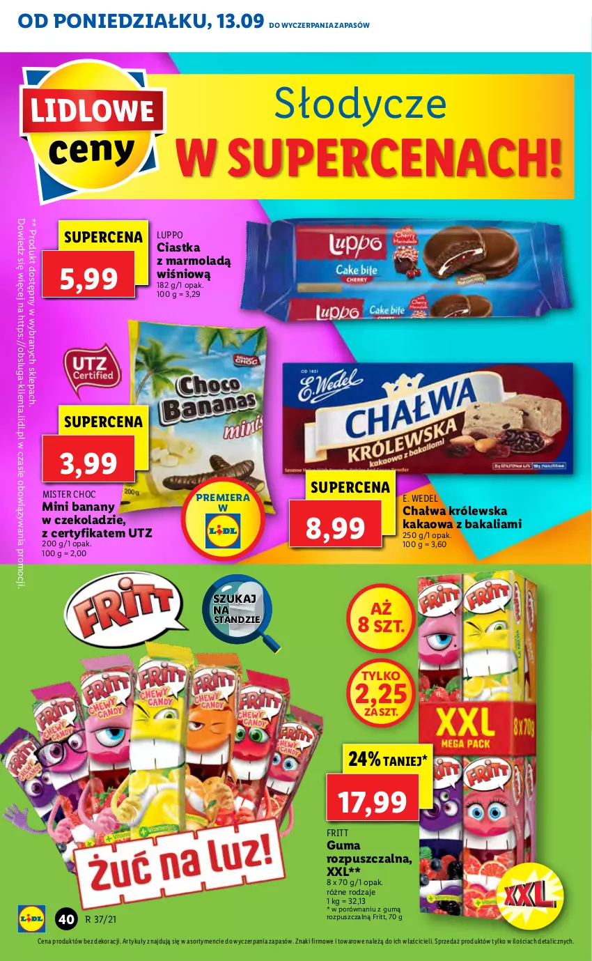 Gazetka promocyjna Lidl - GAZETKA - ważna 13.09 do 15.09.2021 - strona 40 - produkty: Banany, Chałwa, Ciastka, E. Wedel, Guma rozpuszczalna, Kakao, Mini banany, Mola, Por