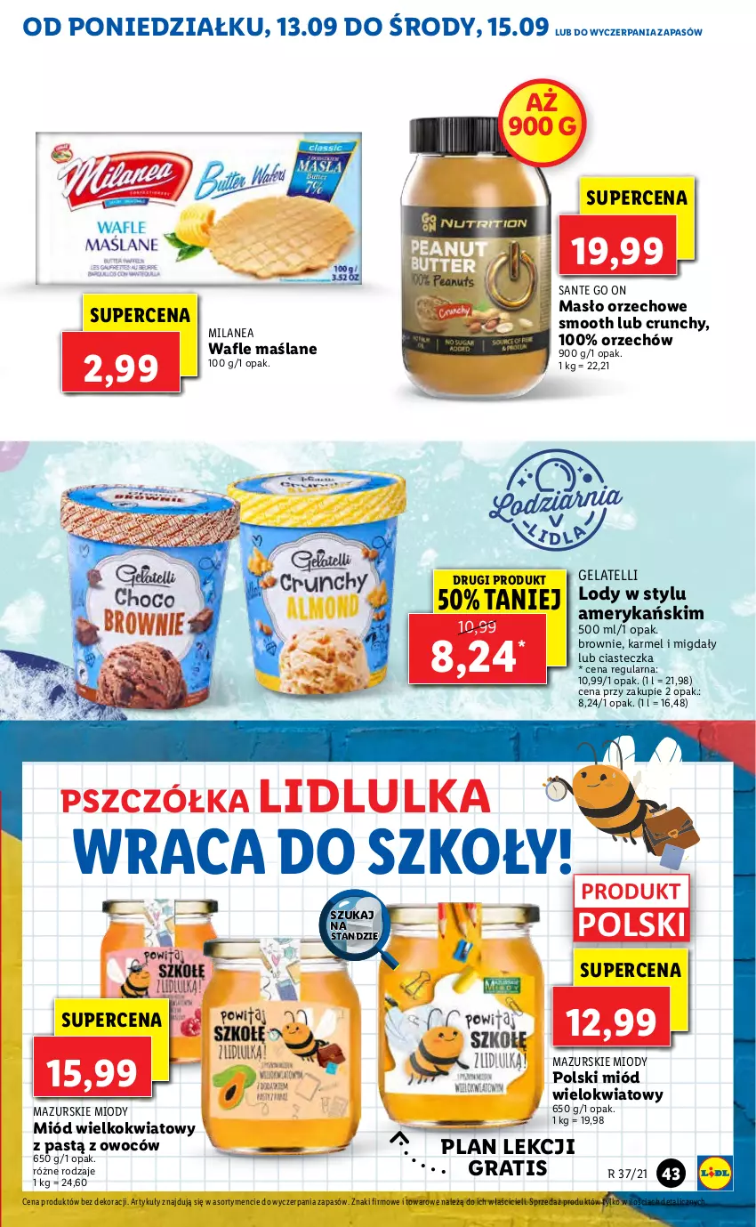 Gazetka promocyjna Lidl - GAZETKA - ważna 13.09 do 15.09.2021 - strona 43 - produkty: Brownie, Gra, Lody, Masło, Masło orzechowe, Migdały, Miód, Sante