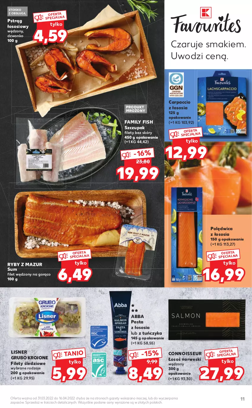 Gazetka promocyjna Kaufland - Katalog specjalny - ważna 31.03 do 16.04.2022 - strona 11 - produkty: Carpaccio, Fa, Lisner, Polędwica, Pstrąg, Pstrąg łososiowy, Sos, Tuńczyk, Zupa