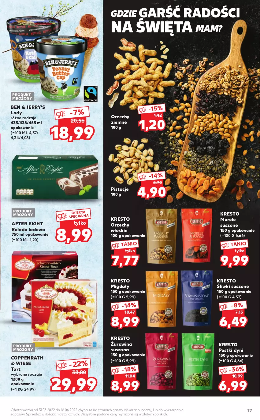 Gazetka promocyjna Kaufland - Katalog specjalny - ważna 31.03 do 16.04.2022 - strona 17 - produkty: Lody, Migdały, Orzechy włoskie, Pestki dyni, Pistacje, Rolada