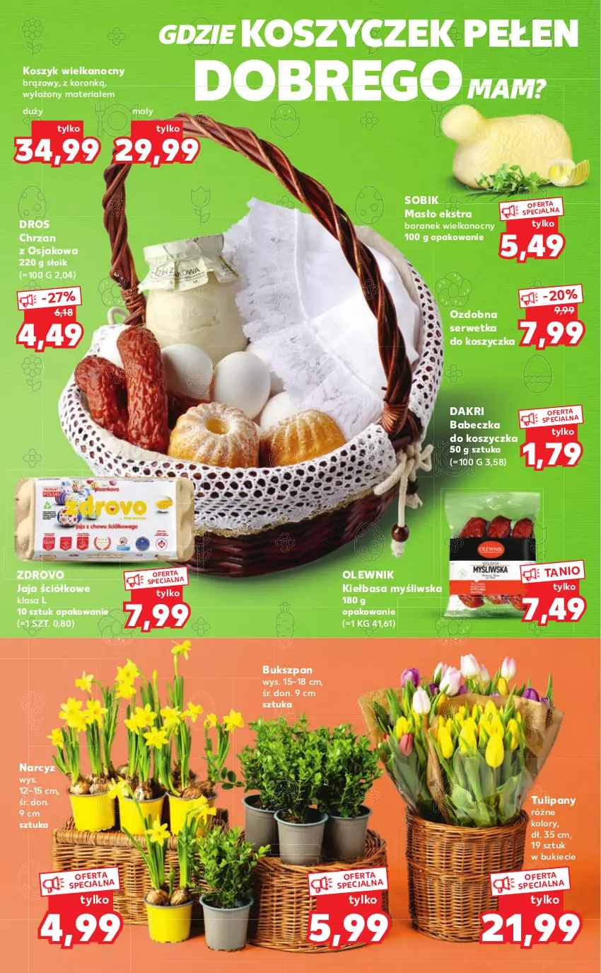 Gazetka promocyjna Kaufland - Katalog specjalny - ważna 31.03 do 16.04.2022 - strona 20 - produkty: Chrzan, Jaja, Kiełbasa, Kosz, Masło, Narcyz, Olewnik, Ser, Tulipan