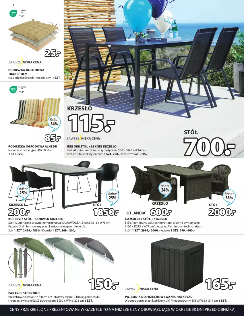 Gazetka promocyjna Jysk - Oferta tygodnia - ważna 12.04 do 16.05.2023 - strona 7 - produkty: Krzesło, Parasol, Poduszka, Pojemnik, Pojemnik do przechowywania, Por, Siedzisko, Sok, Stół, Tran