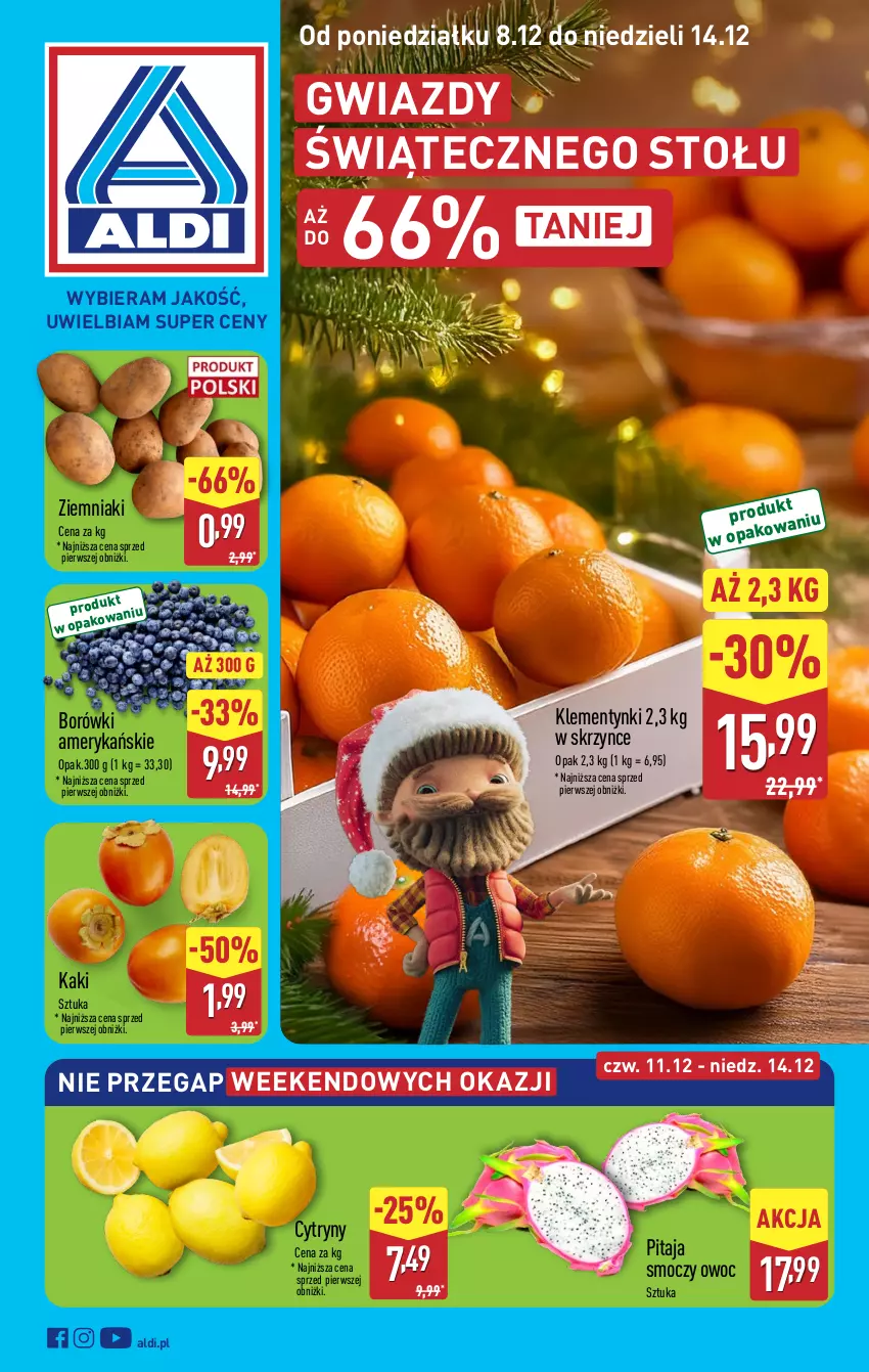 Gazetka promocyjna Aldi - Gwiazdy świątecznego stołu - ważna 08.12 do 14.12.2025 - strona 1 - produkty: Cytryny, Kaki, Klementynki, Ziemniaki