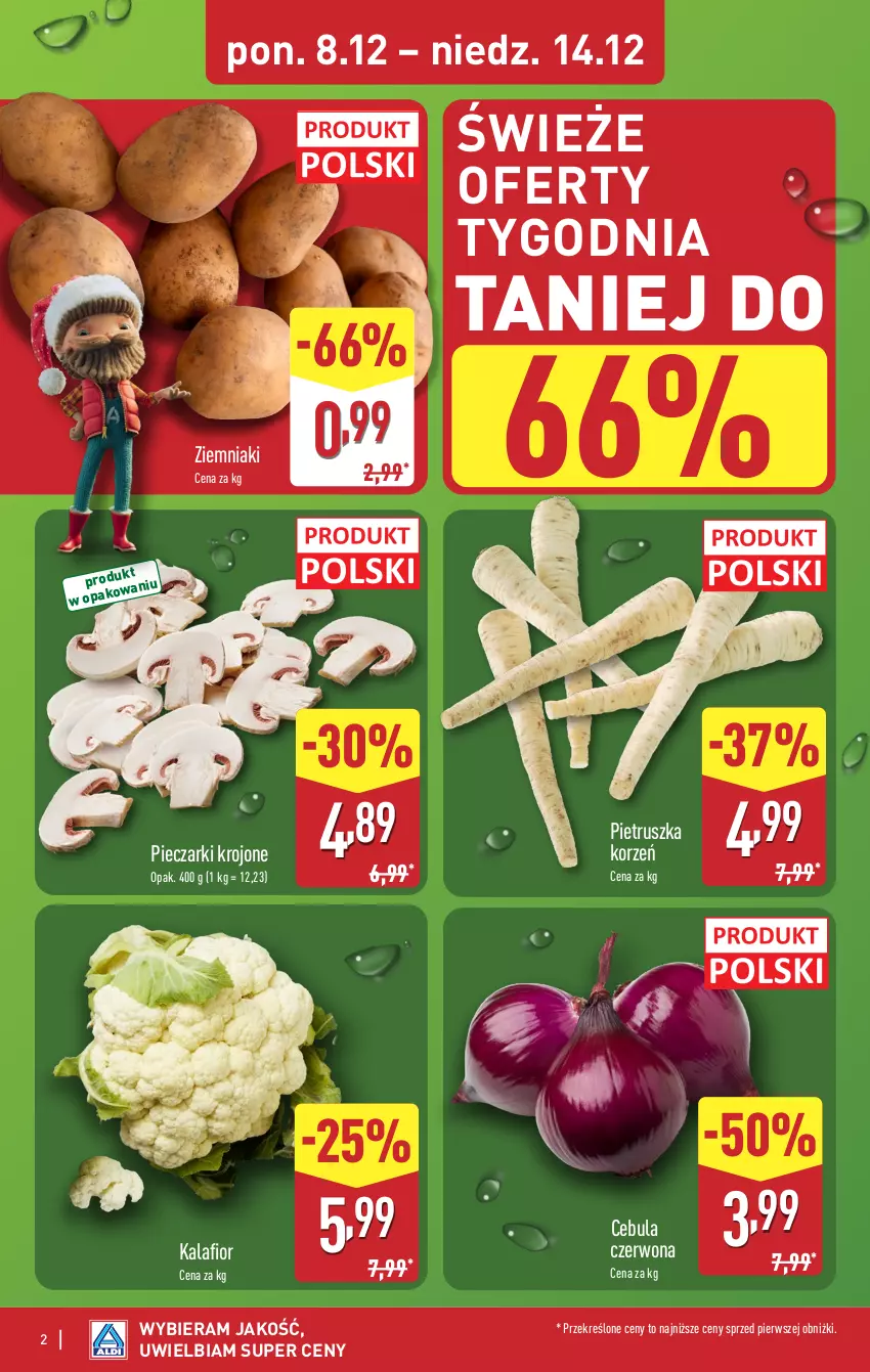 Gazetka promocyjna Aldi - Gwiazdy świątecznego stołu - ważna 08.12 do 14.12.2025 - strona 2 - produkty: Cebula, Cebula czerwona, Kalafior, Piec, Pieczarki krojone, Pietruszka, Ziemniaki