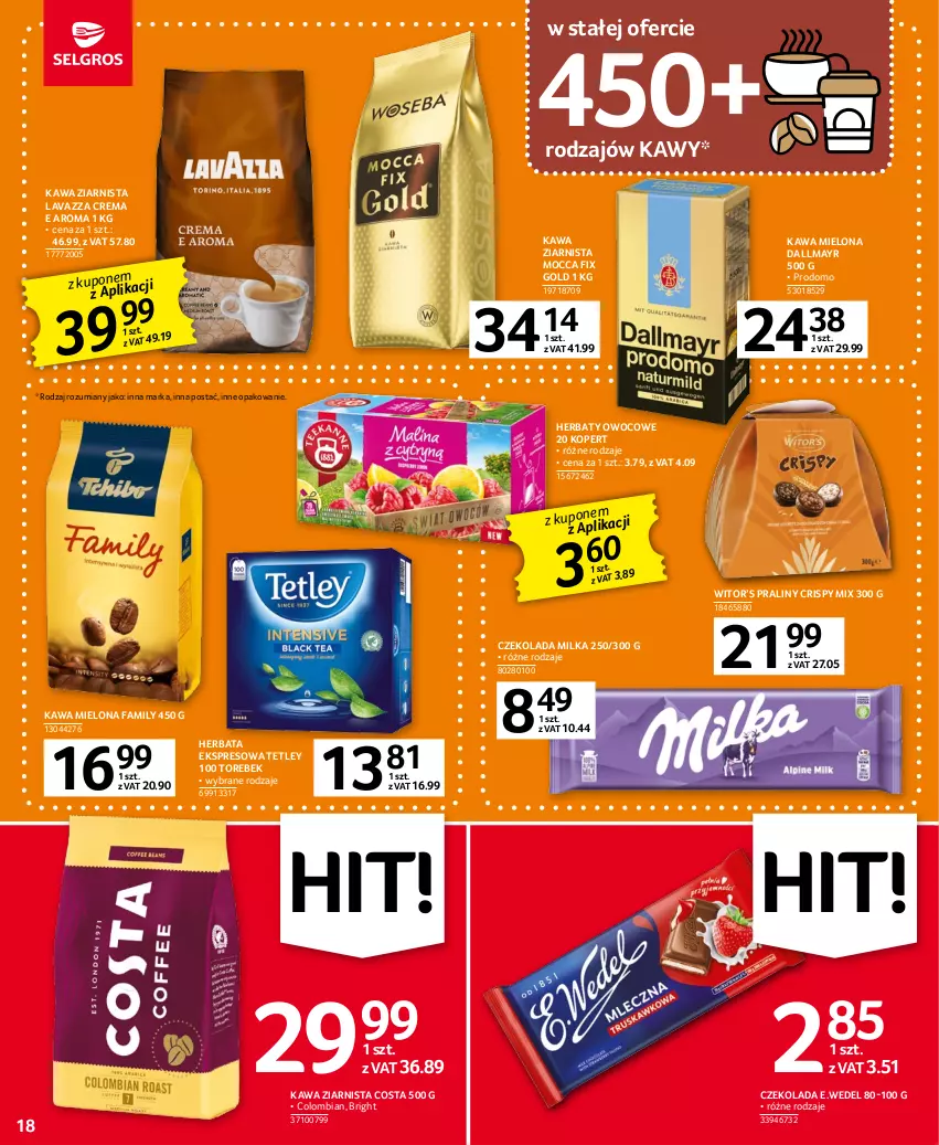 Gazetka promocyjna Selgros - Oferta spożywcza - ważna 04.05 do 17.05.2023 - strona 18 - produkty: Czekolada, Dallmayr, Fa, Herbata, Kawa, Kawa mielona, Kawa ziarnista, Lavazza, Milka, Mocca Fix Gold, Praliny, Tetley