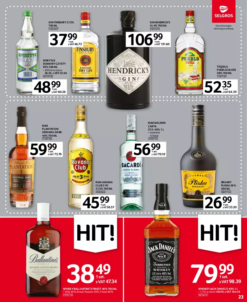 Gazetka promocyjna Selgros - Oferta spożywcza - ważna 04.05 do 17.05.2023 - strona 23 - produkty: Bacardi, Brandy, Gin, Plantation, Pliska, Rum, Tequila, Whiskey, Whisky