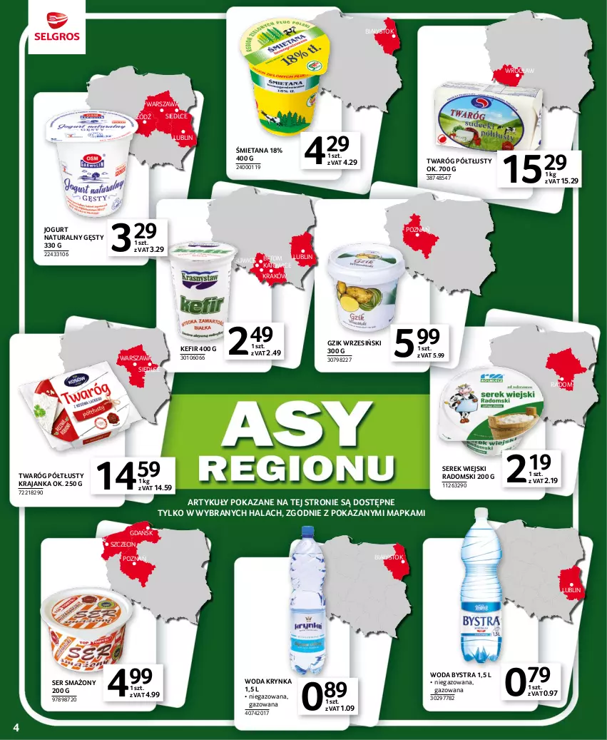 Gazetka promocyjna Selgros - Oferta spożywcza - ważna 04.05 do 17.05.2023 - strona 4 - produkty: Jogurt, Jogurt naturalny, Kefir, Ser, Serek, Serek wiejski, Twaróg, Twaróg półtłusty, Woda