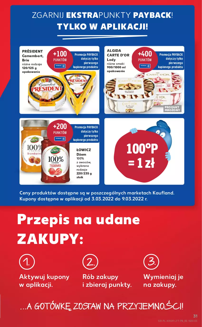 Gazetka promocyjna Kaufland - OFERTA TYGODNIA - ważna 03.03 do 09.03.2022 - strona 31 - produkty: Algida, Brie, Camembert, Carte d'Or, Dżem, LG, Lody, Président