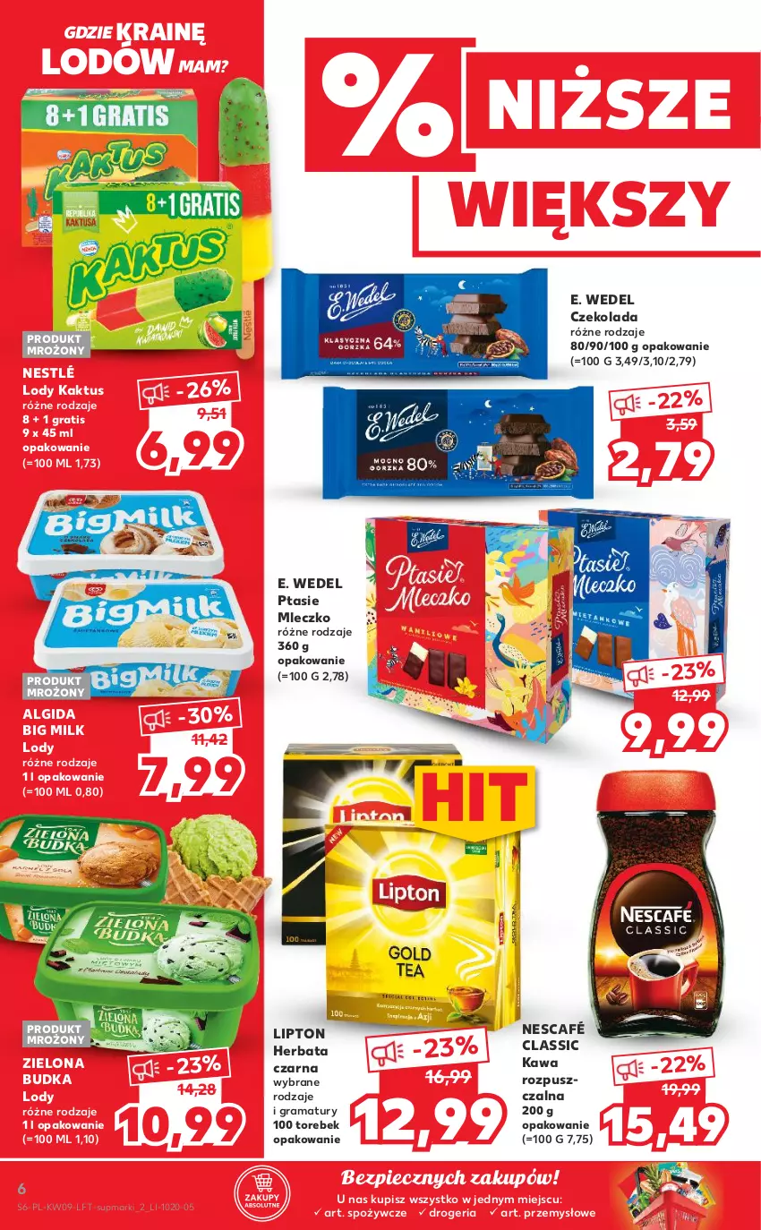 Gazetka promocyjna Kaufland - OFERTA TYGODNIA - ważna 03.03 do 09.03.2022 - strona 6 - produkty: Algida, Big Milk, Czekolada, E. Wedel, Gra, Herbata, Herbata czarna, Kaktus, Kawa, Kawa rozpuszczalna, LG, Lipton, Lody, Mleczko, Nescafé, Nestlé, Piec, Ptasie mleczko, Rama, Zielona Budka