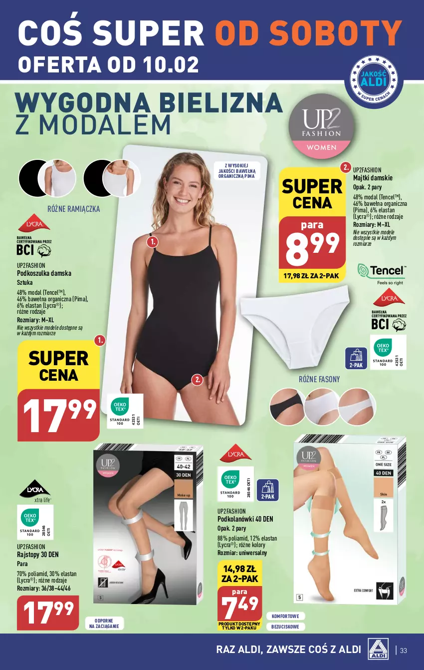 Gazetka promocyjna Aldi - Pełna oferta - ważna 05.02 do 10.02.2024 - strona 33 - produkty: Bielizna, Fa, Kosz, Koszulka, Majtki, Moda, Por, Rajstopy, Sok, Sony, Top, Wełna