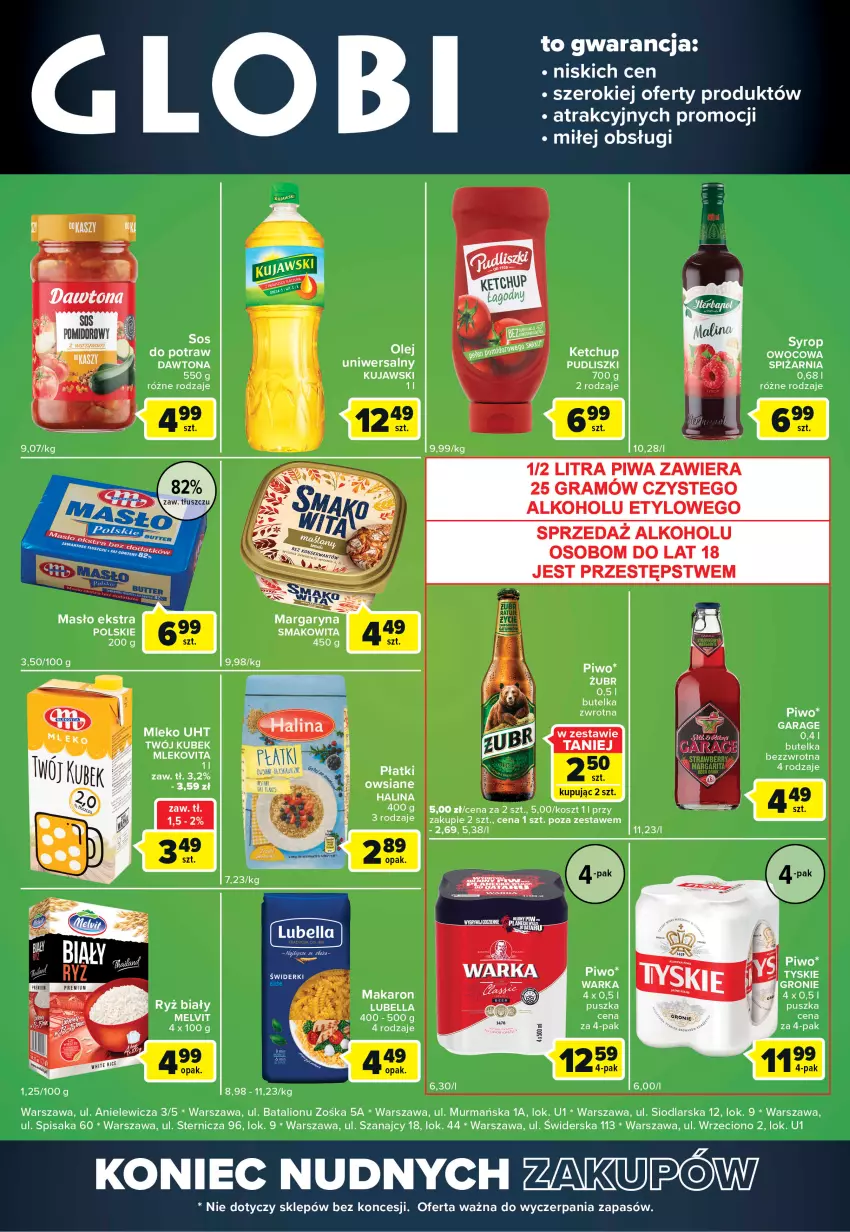 Gazetka promocyjna Carrefour - Gazetka Globi - ważna 30.08 do 05.09.2022 - strona 2 - produkty: Bell, Bella, Dawtona, Gra, Ketchup, Kosz, Kubek, Kujawski, Lion, Lubella, Makaron, Masło, Melvit, Mleko, Mlekovita, Olej, Piwa, Piwo, Płatki owsiane, Pudliszki, Ryż, Ryż biały, Vita C, Warka, Warzywa