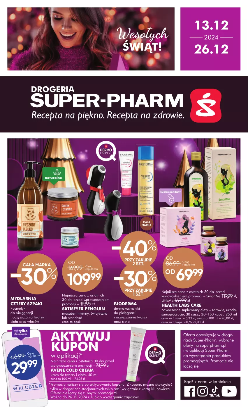 Gazetka promocyjna Super Pharm - ważna 13.12 do 26.12.2024 - strona 1 - produkty: Avène, Bioderma, Cold Cream, Kosmetyki do pielęgnacji, Krem do twarzy, Masażer, Mop, Sati, Suplement diety, Zdrowie