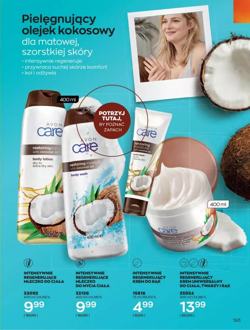 Gazetka promocyjna Avon - Katalog Avon 6/2021 kampania czerwiec - ważna 01.06 do 30.06.2021 - strona 193 - produkty: Body, Gry, Kokos, Krem do rąk, Krem uniwersalny, Mleczko, Mleczko do ciała, Olej