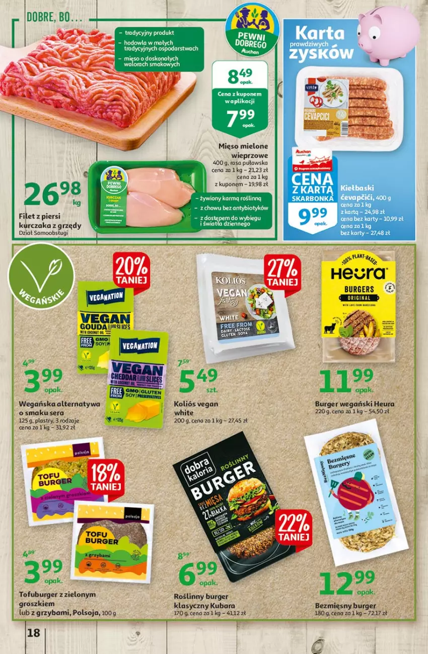 Gazetka promocyjna Auchan - Hiper Kibicowanie Hipermarkety - ważna 10.06 do 16.06.2021 - strona 18 - produkty: Burger, Fa, Gouda, Kurczak, Mięso, Mięso mielone, Roślinny burger, Tofu