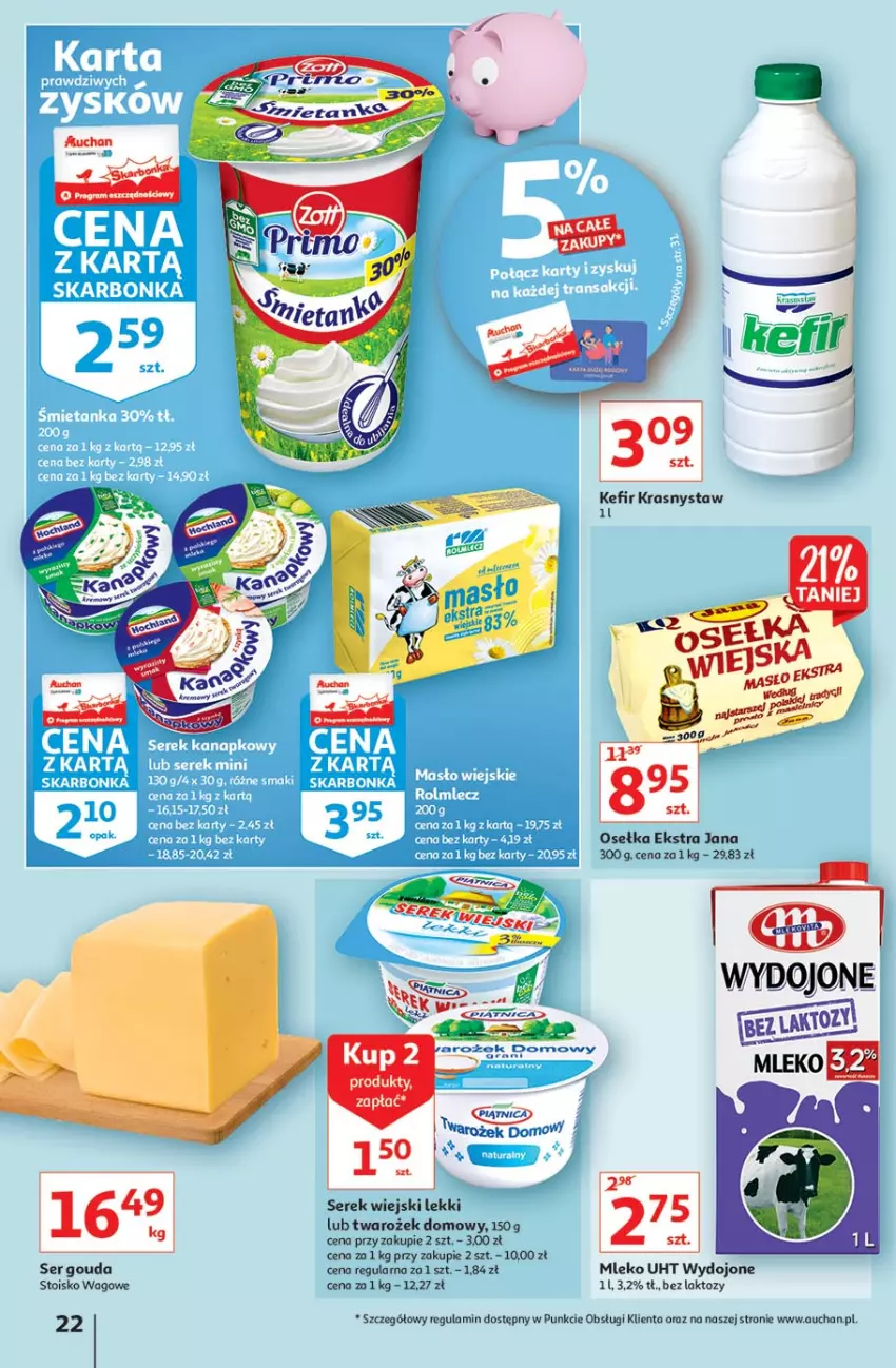 Gazetka promocyjna Auchan - Hiper Kibicowanie Hipermarkety - ważna 10.06 do 16.06.2021 - strona 22 - produkty: Gouda, Gra, Kefir, Mleko, Ser, Serek, Serek wiejski