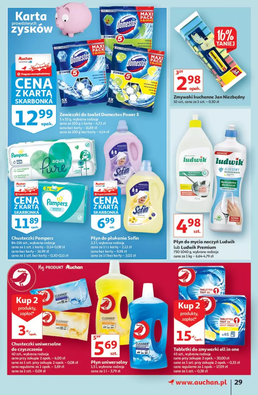 Gazetka promocyjna Auchan - Hiper Kibicowanie Hipermarkety - ważna 10.06 do 16.06.2021 - strona 29 - produkty: Chusteczki, Do mycia naczyń, Jan Niezbędny, Ludwik, Płyn do mycia, Płyn do mycia naczyń, Tablet, Tabletki do zmywarki, Zmywaki kuchenne, Zmywarki