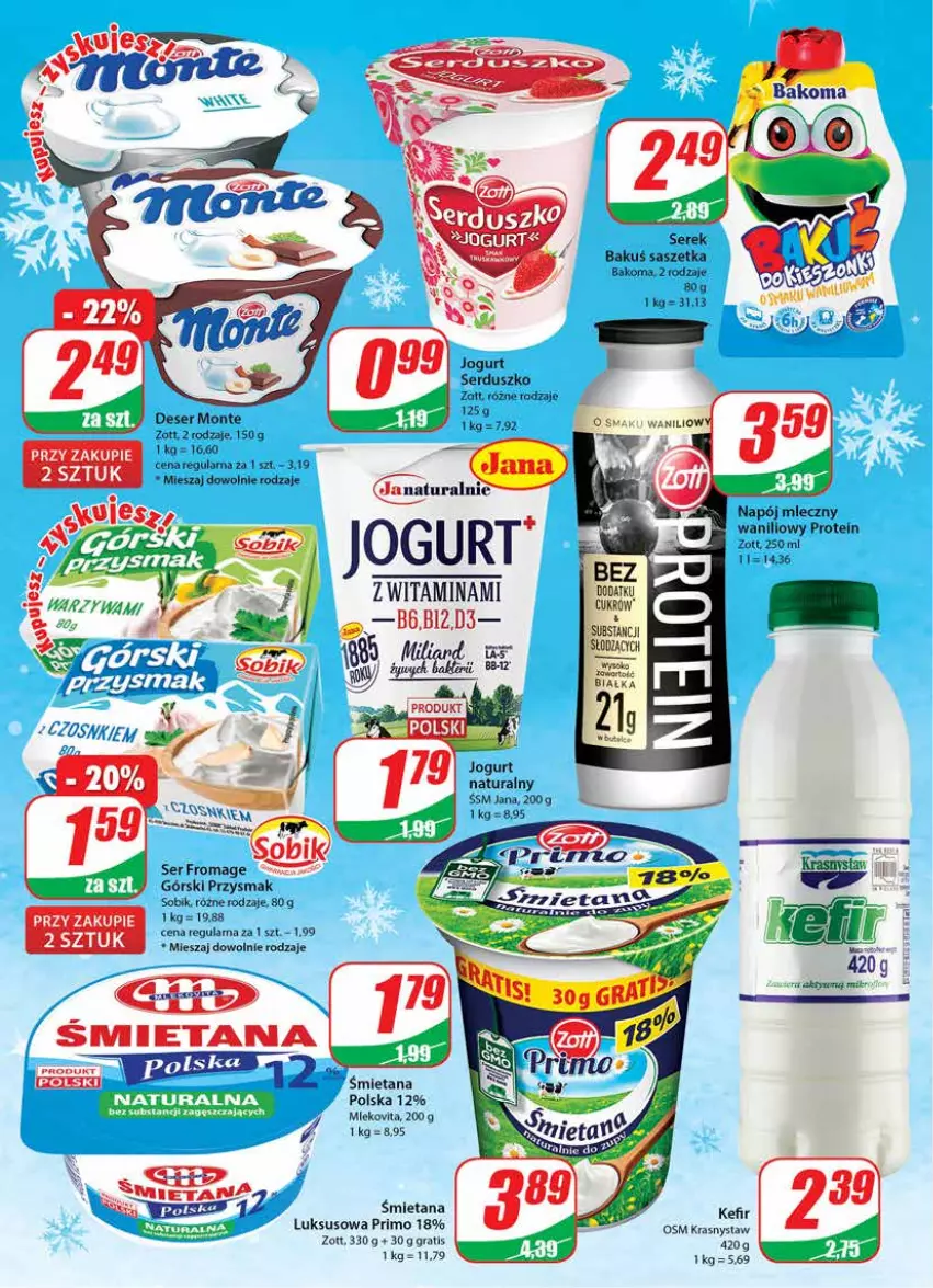 Gazetka promocyjna Dino - Gazetka - ważna 07.12 do 13.12.2022 - strona 16 - produkty: Bakoma, Deser, Gra, Kefir, Monte, Napój, Napój mleczny, Ser, Zott