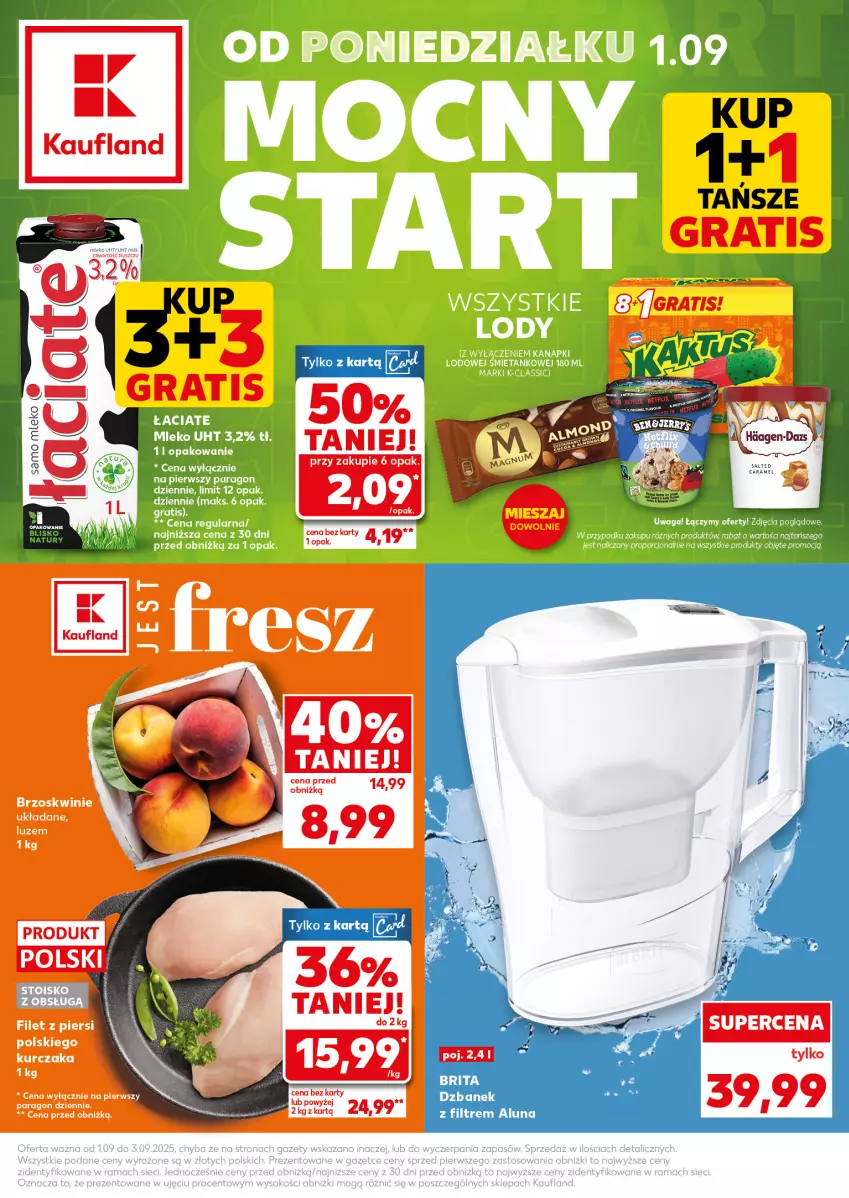 Gazetka promocyjna Kaufland - Mocny Start - ważna 01.09 do 03.09.2025 - strona 1 - produkty: Brit, Brita, Dzbanek, Gra, Lody, Mleko, Por, Waga