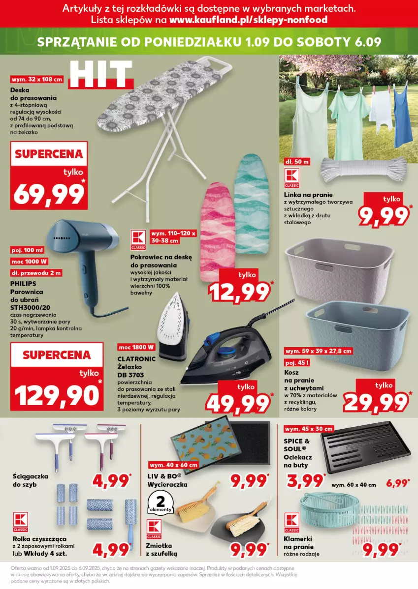 Gazetka promocyjna Kaufland - Mocny Start - ważna 01.09 do 03.09.2025 - strona 19 - produkty: Buty, Deska do prasowania, Inka, Kosz, Ociekacz, Parownica, Philips, Pokrowiec, Pokrowiec na deskę, Sok, Sprzątanie, Top, Wycieraczka