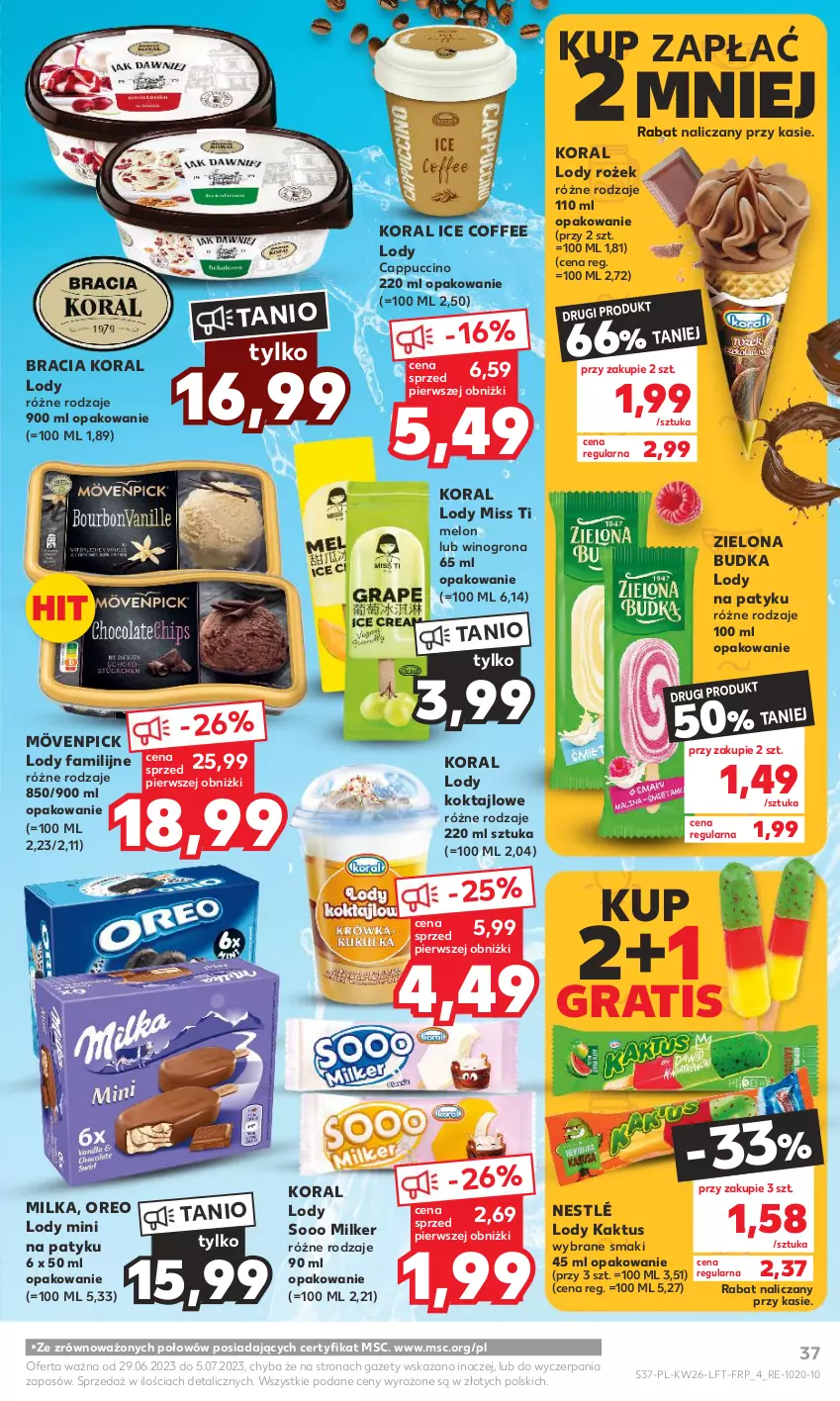 Gazetka promocyjna Kaufland - Gazetka tygodnia - ważna 29.06 do 05.07.2023 - strona 37 - produkty: Cappuccino, Fa, Gra, Kaktus, Lody, Melon, Milka, Nestlé, Oreo, Wino, Winogrona, Zielona Budka