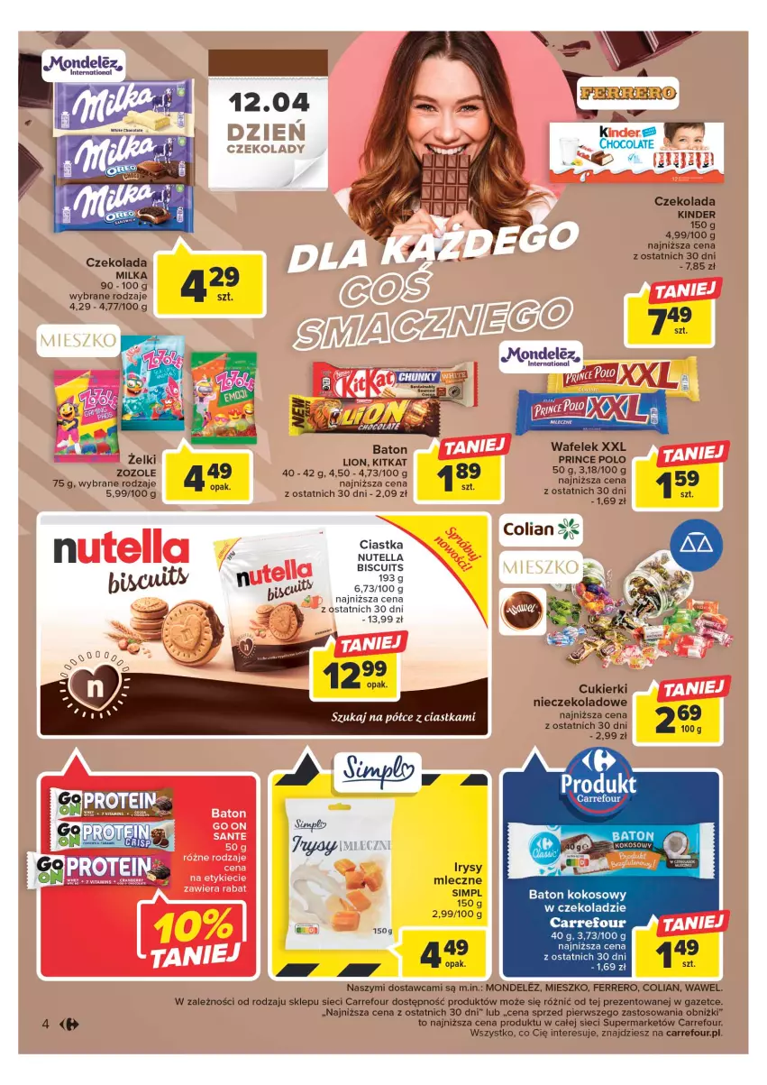 Gazetka promocyjna Carrefour - Gazetka Market - ważna 11.04 do 22.04.2023 - strona 6 - produkty: Baton, Ciastka, Cukier, Cukierki, Czekolada, Ferrero, Kinder, Kokos, Lion, Milka, Nutella, Prince Polo, Wafelek, Wawel