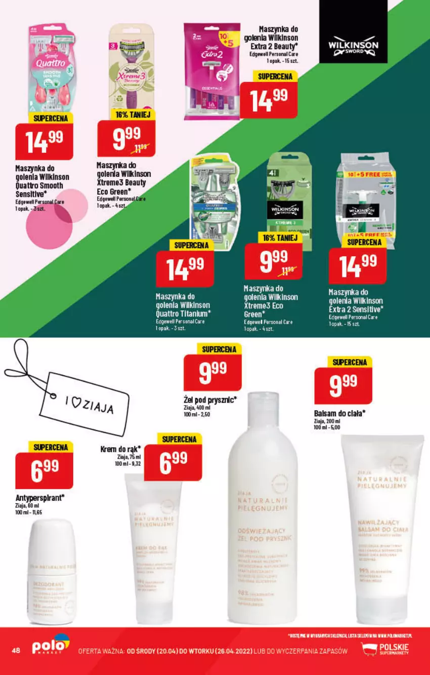 Gazetka promocyjna PoloMarket - Gazetka pomocyjna - ważna 20.04 do 26.04.2022 - strona 48 - produkty: Antyperspirant, Balsam do ciała, Krem do rąk, Maszynka, Maszynka do golenia, Szynka, Ziaja