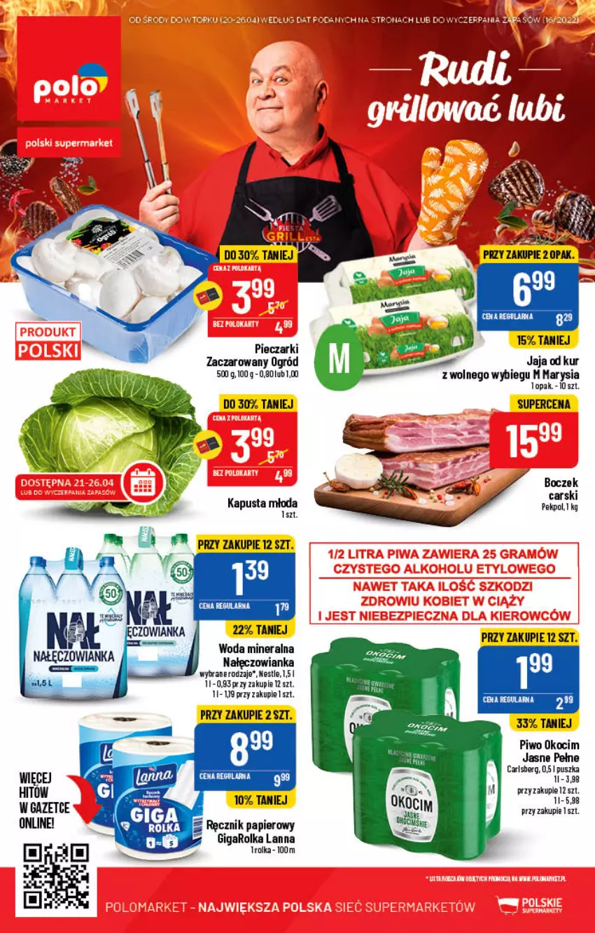 Gazetka promocyjna PoloMarket - Gazetka pomocyjna - ważna 20.04 do 26.04.2022 - strona 58 - produkty: Boczek, Carlsberg, Cars, Jaja, Koc, Nałęczowianka, Ogród, Okocim, Papier, Pekpol, Piec, Piwo, Ręcznik, Woda, Woda mineralna