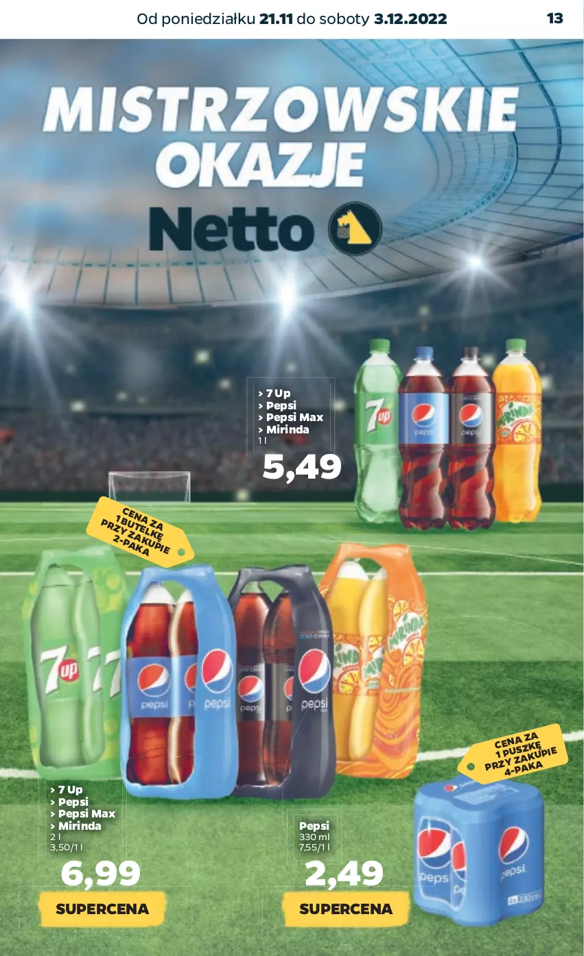 Gazetka promocyjna Netto - Oferta na Mundial - ważna 21.11 do 03.12.2022 - strona 13 - produkty: Mirinda, Pepsi, Pepsi max