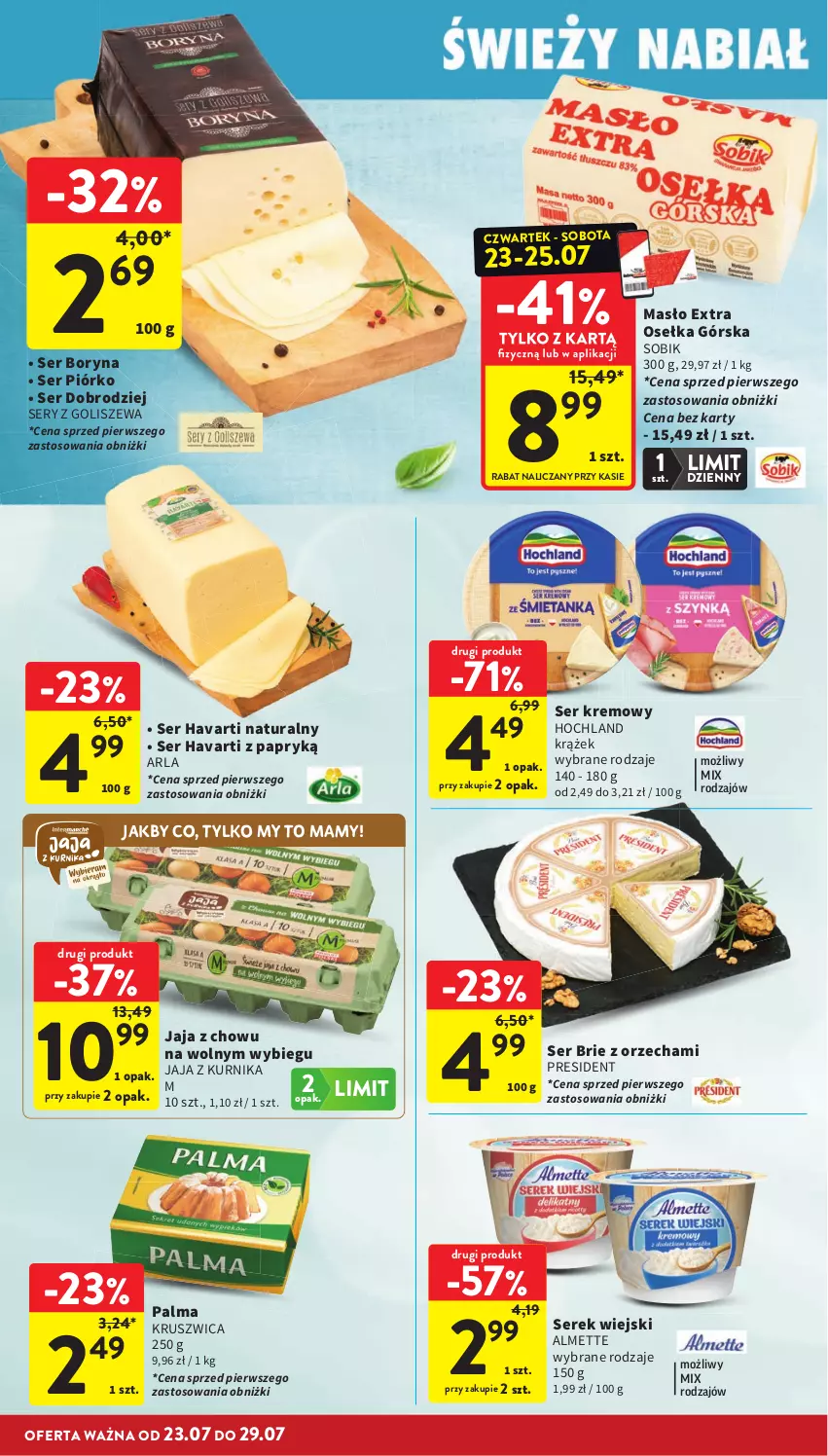 Gazetka promocyjna Intermarche - Gazetka promocyjna - ważna 23.07 do 29.07.2026 - strona 18 - produkty: Almette, Brie, Havarti, Hochland, Jaja, Masło, Palma, Ser, Serek, Serek wiejski